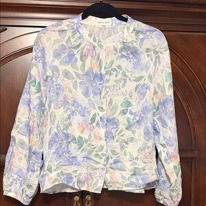 Belle Dahl Medium Floral Button-Up Blouse in Pastel Lavender & Mint